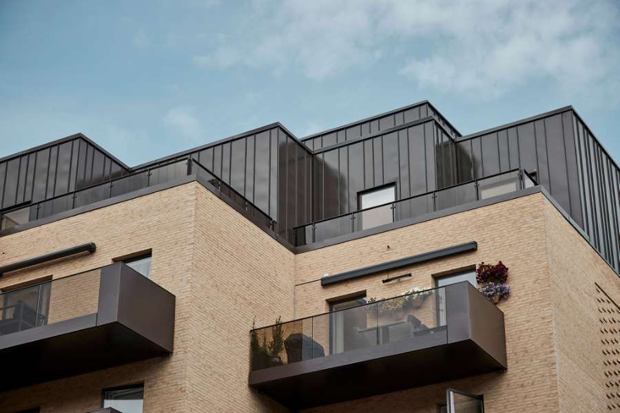 Co-op penthouse apartment blocks, clad in DS Nordic Click Seam in IrmaByen, IrmaByen - Krydderivej 12, 2610 Rødovre